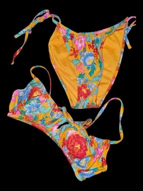Source Unknown Yellow Floral Tie Bikini Set